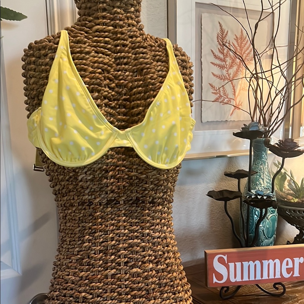 2pc Yellow Polka Dot Bikini Top and bottom with belt